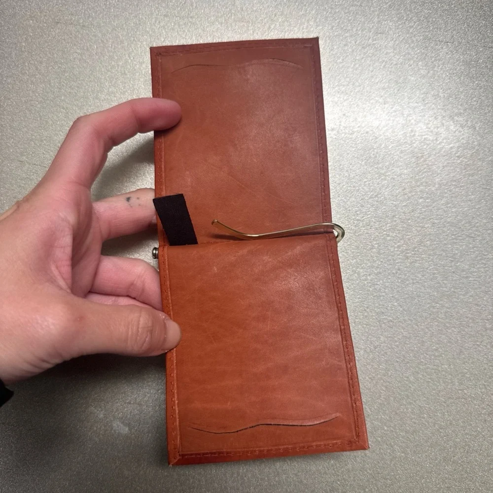 Vintage Brown Genuine Leather Bifold Money Clip Wallet - Brass Spring Clip